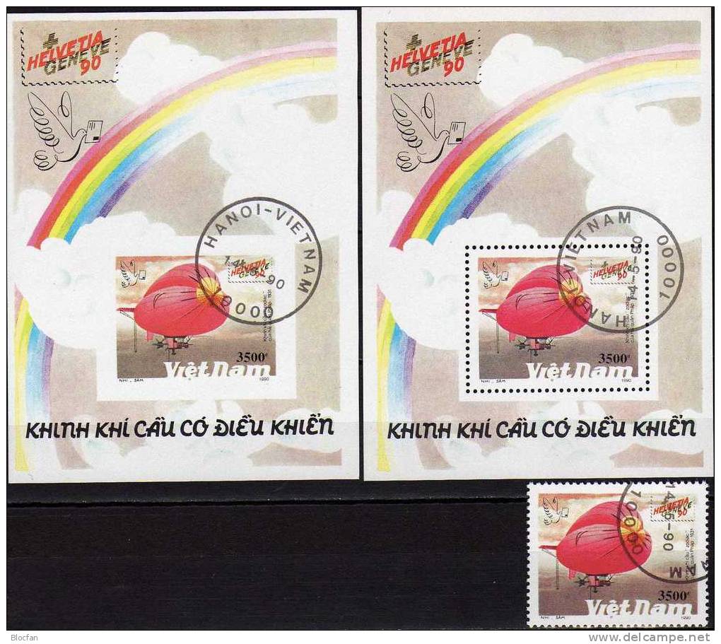 Exposition Helvetia 1990 Vietnam 2248, Block 74 A Plus B O 14€ Zeppelin über Bodensee Bloc Souvenir Sheet From Viet Nam - Viêt-Nam