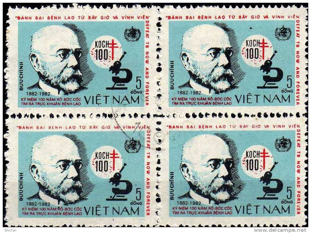 100.Geburtstag Arzt Robert Koch 1983 Vietnam 1308, ZD Plus 4-Block O 7€ Tbc Unterm Offenem Mikroskop Sheet From Viet Nam - Vietnam