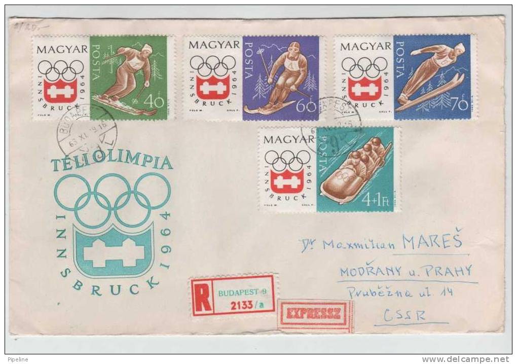 Hungary Registered FDC´s Complete Set Of 8 Vinter Olympic Games Innsbruck 29-11-1963 Sent To Czechoslovakia - FDC