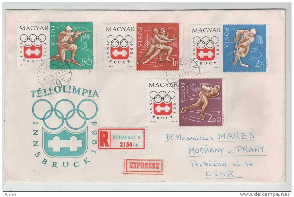 Hungary Registered FDC´s Complete Set Of 8 Vinter Olympic Games Innsbruck 29-11-1963 Sent To Czechoslovakia - FDC