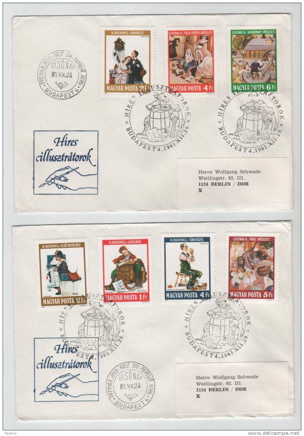 Hungary Registered FDC´s Complete Set Of 7 Stamps DRAWINGS 29-12-1981 Sent To Germany DDR. - FDC