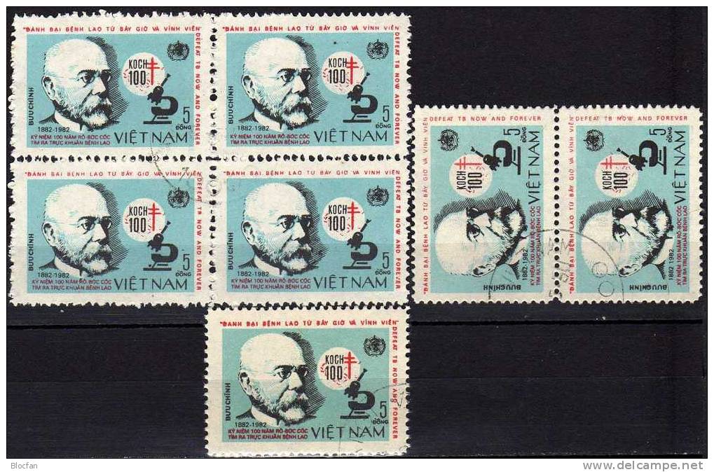 Abart Tbc im geschlossenen Mikroskop 1983 Vietnam 1308,ZD,4-Block I plus II o 41€ Arzt Robert Koch hoja bloc bf Viet Nam