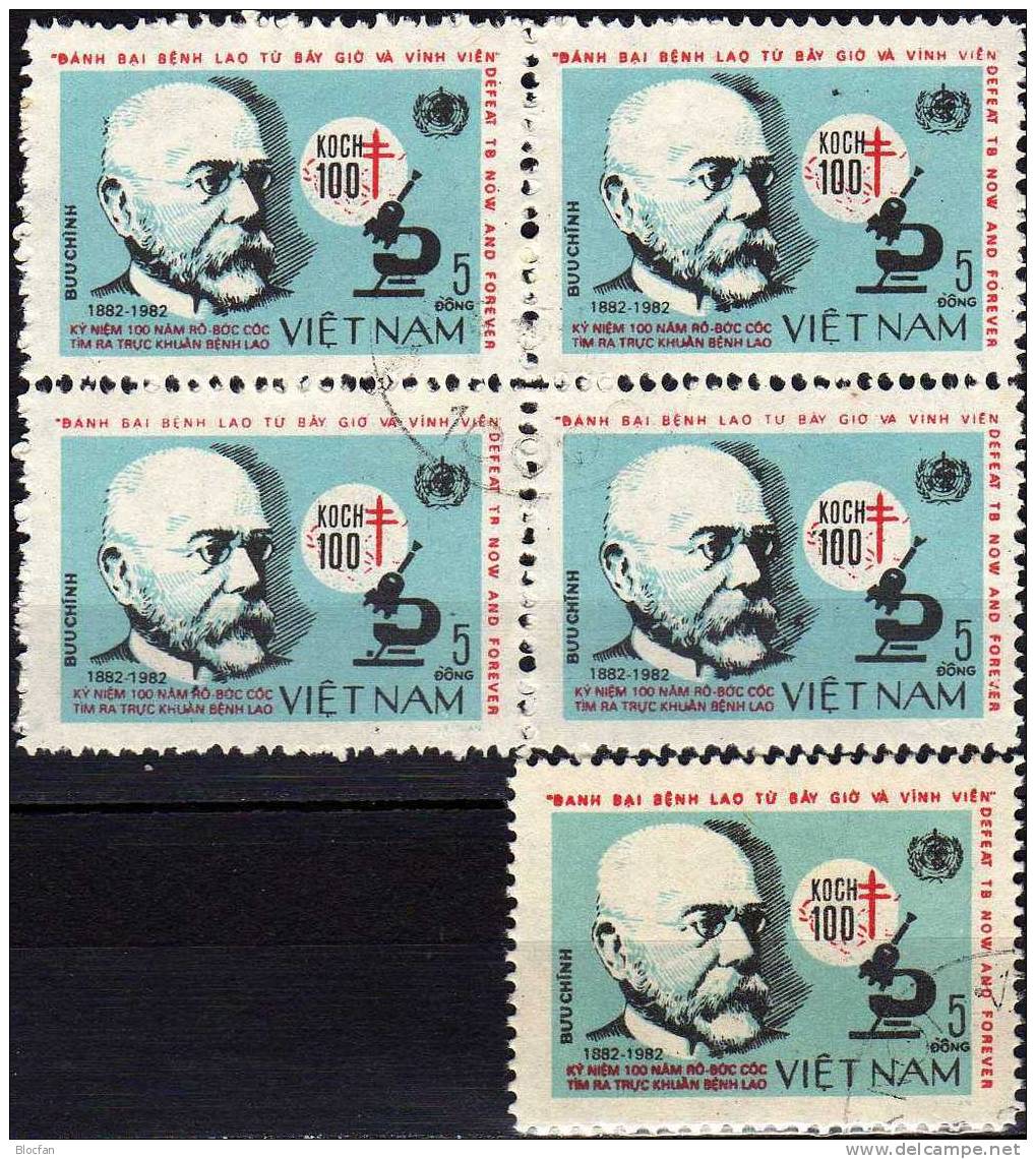 Abart Tbc im geschlossenen Mikroskop 1983 Vietnam 1308,ZD,4-Block I plus II o 41€ Arzt Robert Koch hoja bloc bf Viet Nam