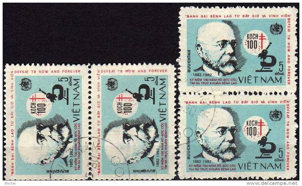 Abart Tbc im geschlossenen Mikroskop 1983 Vietnam 1308,ZD,4-Block I plus II o 41€ Arzt Robert Koch hoja bloc bf Viet Nam