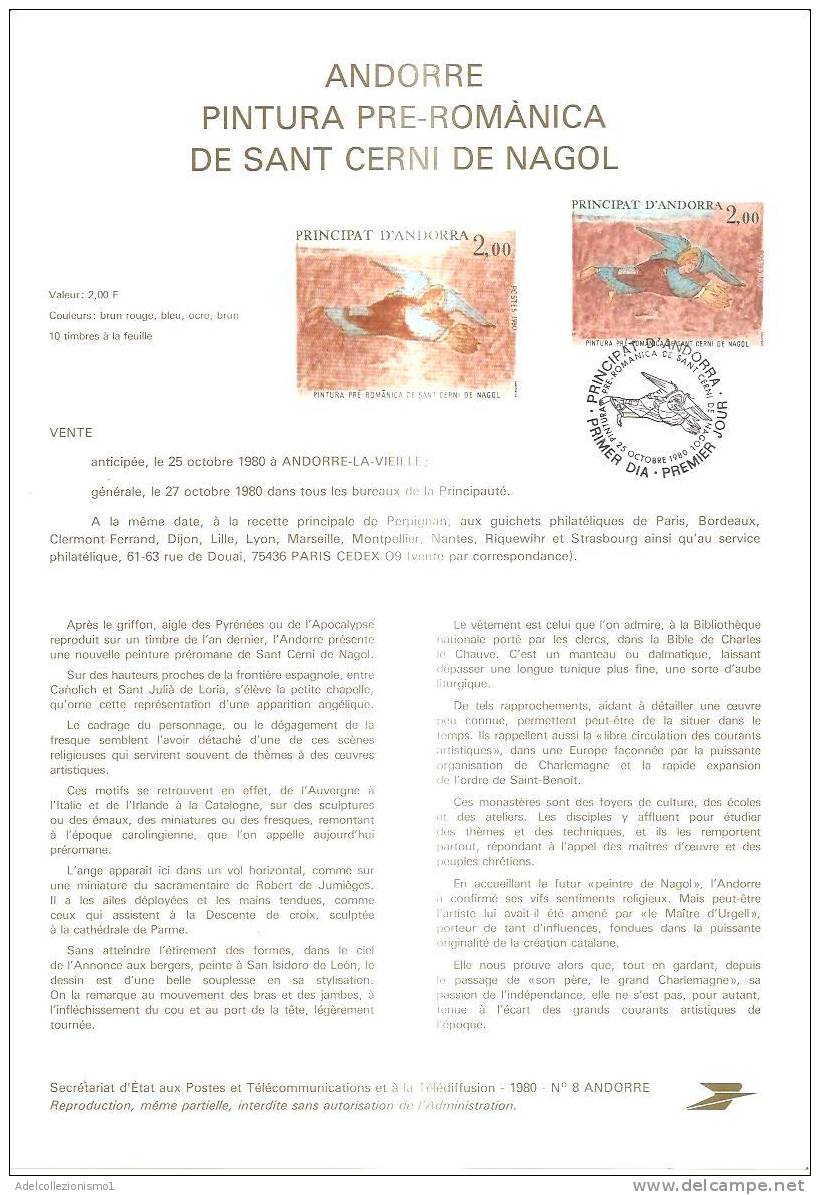46253)FRANCIA BOLLETTINO ILLUSTRATIVO ANDORRA FDC CON SERIE COMPL. PINTURA PRE ROMANICA DE S. CERNI DE NAGOL  25-10-1980 - Usados