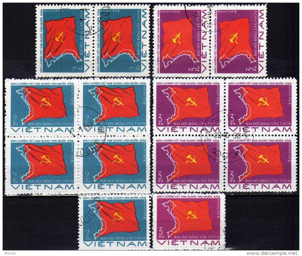 4. Partei Kongress Der Kommunisten 1976 Vietnam 874+875, ZD Plus 4-Block O 7€ Karte, Flagge On Bloc Sheet From Viet Nam - Vietnam