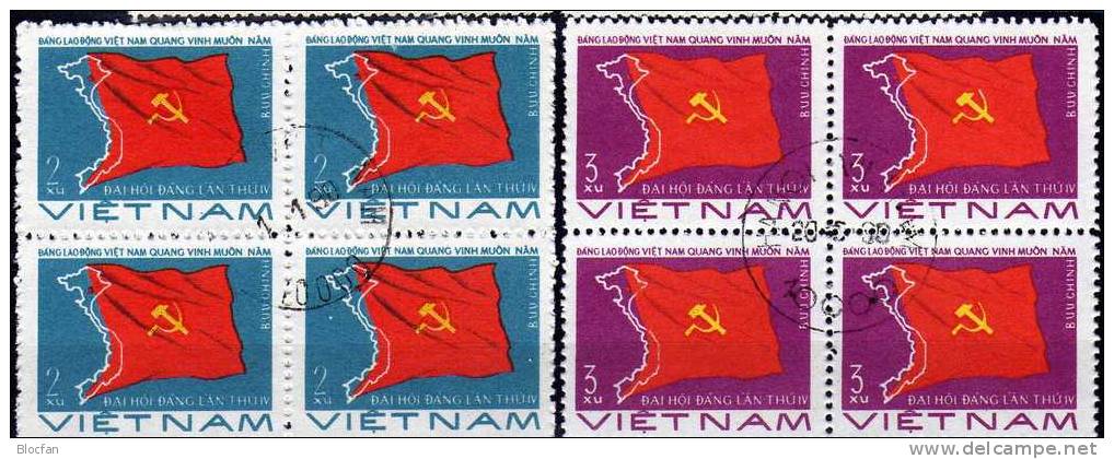 4. Partei Kongress Der Kommunisten 1976 Vietnam 874+875, ZD Plus 4-Block O 7€ Karte, Flagge On Bloc Sheet From Viet Nam - Viêt-Nam