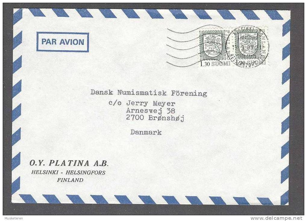 Finland Airmail Par Avion O.Y.PLATINA AB Helsinki 1989 Cover To Brønshøj Denmark - Brieven En Documenten