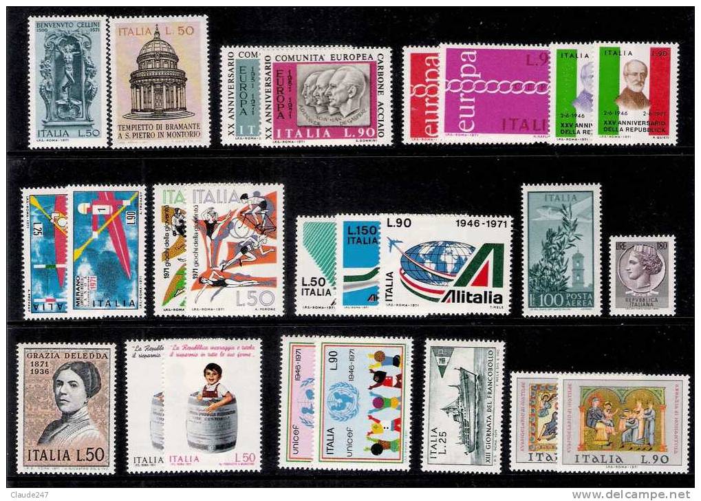 1971 Italia Annata Completa 15 Emissioni - 25 Valori Nuovi Illinguellati MNH - Années Complètes