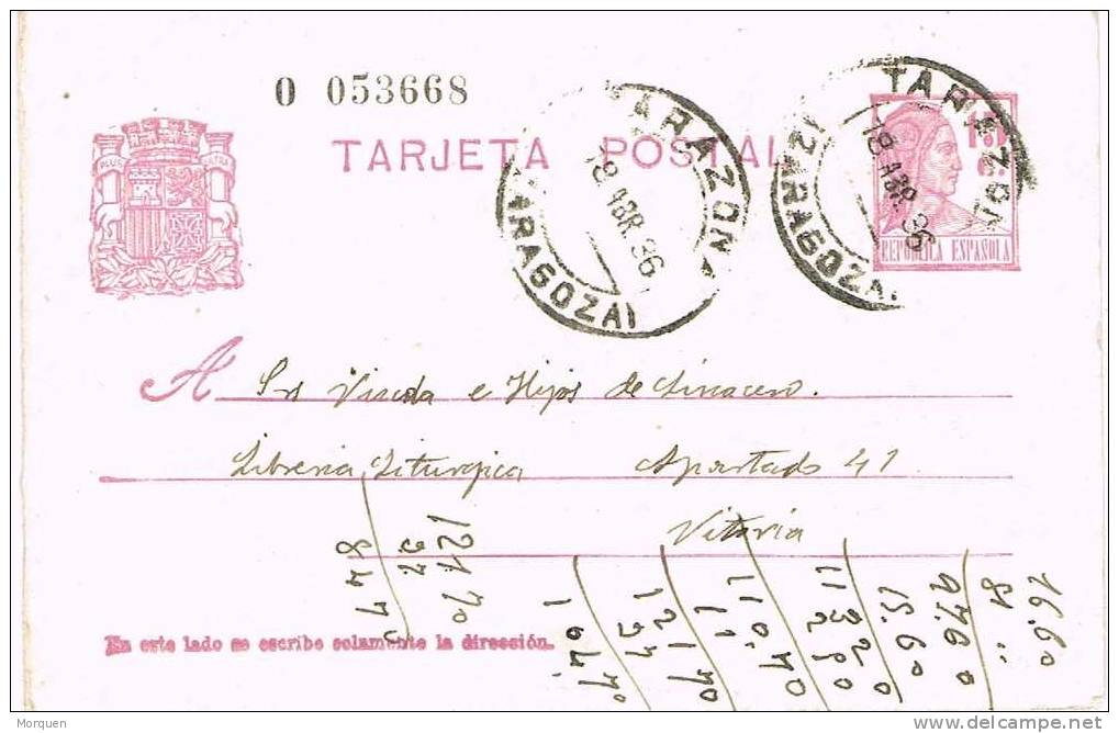 Entero Postal TARAZONA (Zaragoza) 1936 - 1931-....