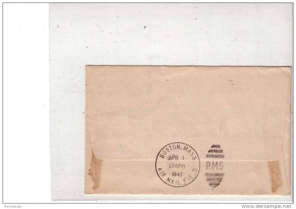 1947 -  LETTRE PAR AVION (AIRMAIL) De YARMOUTH Pour LORDVILLE (USA) - 1° VOL YARMOUTH - BOSTON - Luchtpost