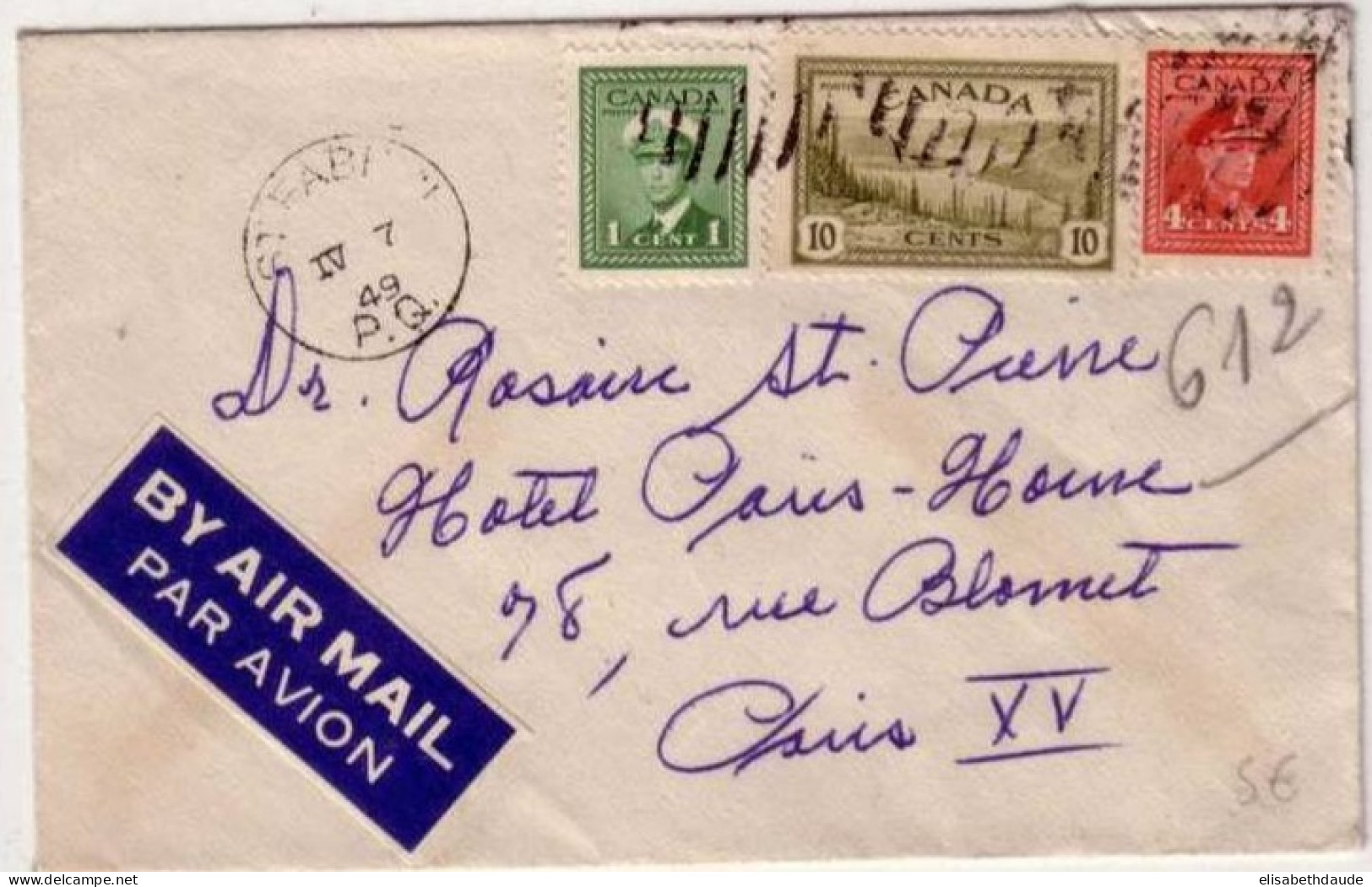 1949 -  LETTRE PAR AVION (AIRMAIL) De SAINT FABIEN Pour PARIS (FRANCE) - - Briefe U. Dokumente