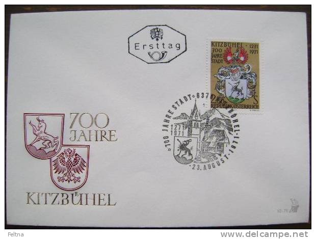 1971 AUSTRIA FDC 700 YEAR OF TOWN KITZBUHEL COAT OF ARMS - Omslagen