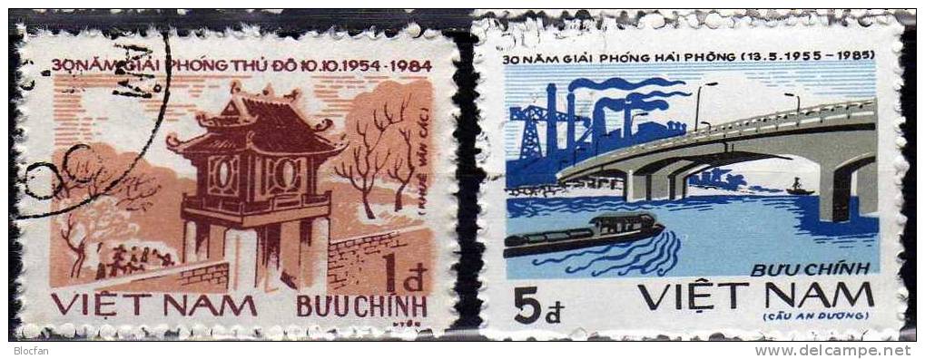 Tempel-Gebäude Hanoi 1984 Vietnam 1492+1560, ZD Plus 4-Block O 7€ An Duong Brücke Haiphong Bloc Sheet From Viet Nam - Vietnam