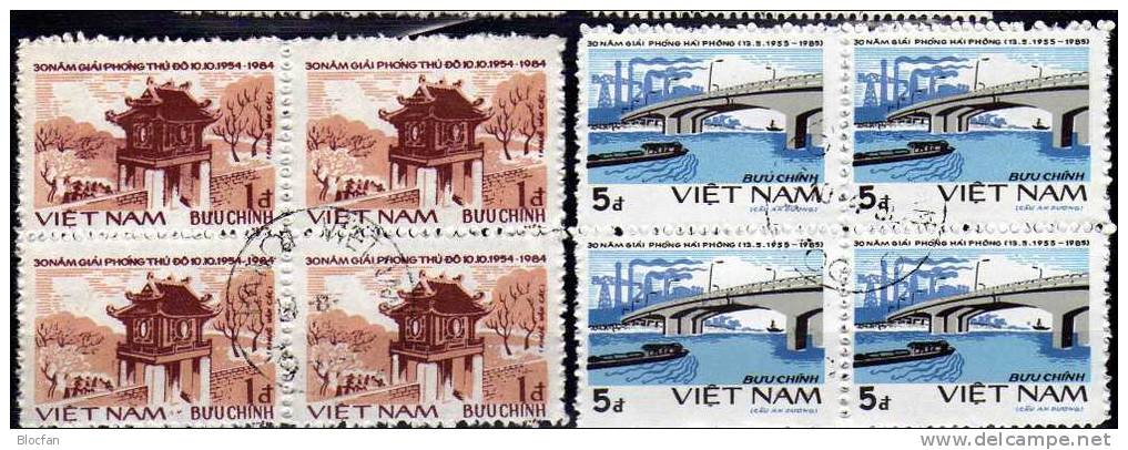 Tempel-Gebäude Hanoi 1984 Vietnam 1492+1560, ZD Plus 4-Block O 7€ An Duong Brücke Haiphong Bloc Sheet From Viet Nam - Vietnam