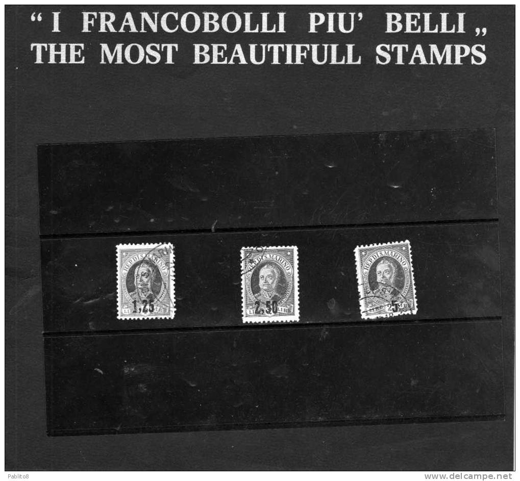 REPUBBLICA DI SAN MARINO 1927 ONOFRI SOPRASTAMPATI SERIE COMPLETA COMPLETE SET USATA USED OBLITERE' - Used Stamps