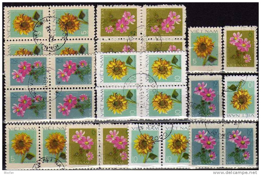 Naturschutz Blumen Des Landes 1978 Vietnam 956/9, ZD+ 4-Block O 6€ Sonnenblume Strauß Dahlien Bloc Sheet From Viet Nam - Vietnam