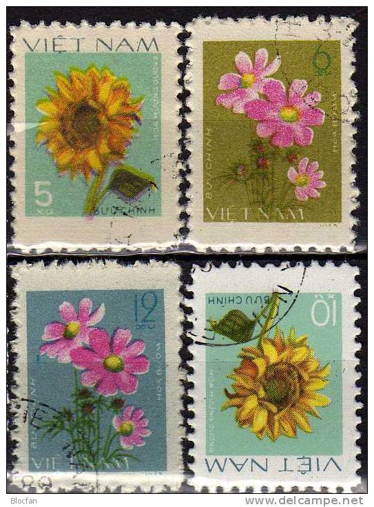 Naturschutz Blumen Des Landes 1978 Vietnam 956/9, ZD+ 4-Block O 6€ Sonnenblume Strauß Dahlien Bloc Sheet From Viet Nam - Vietnam