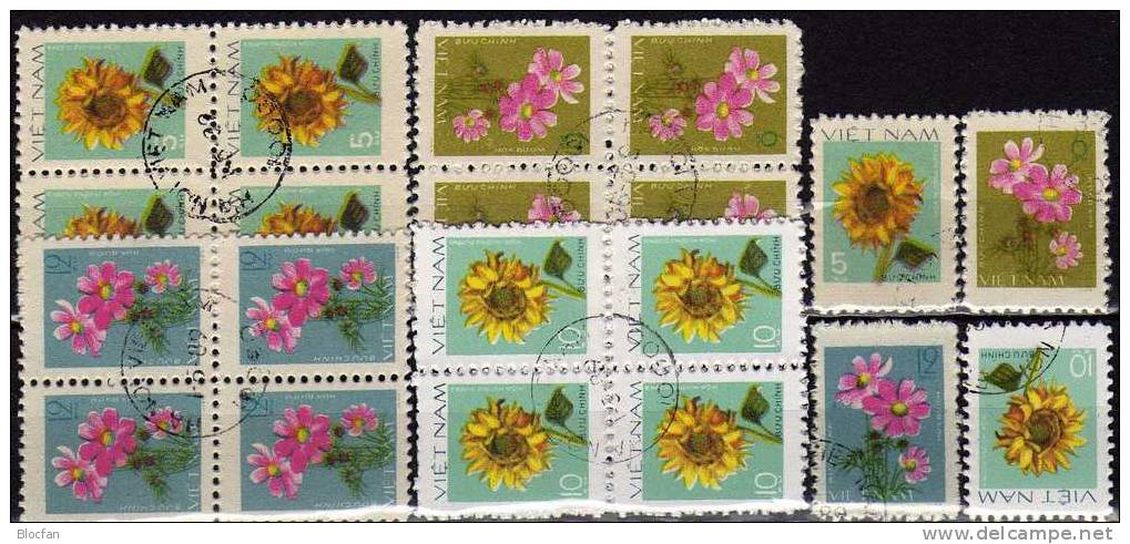 Naturschutz Blumen Des Landes 1978 Vietnam 956/9, ZD+ 4-Block O 6€ Sonnenblume Strauß Dahlien Bloc Sheet From Viet Nam - Vietnam