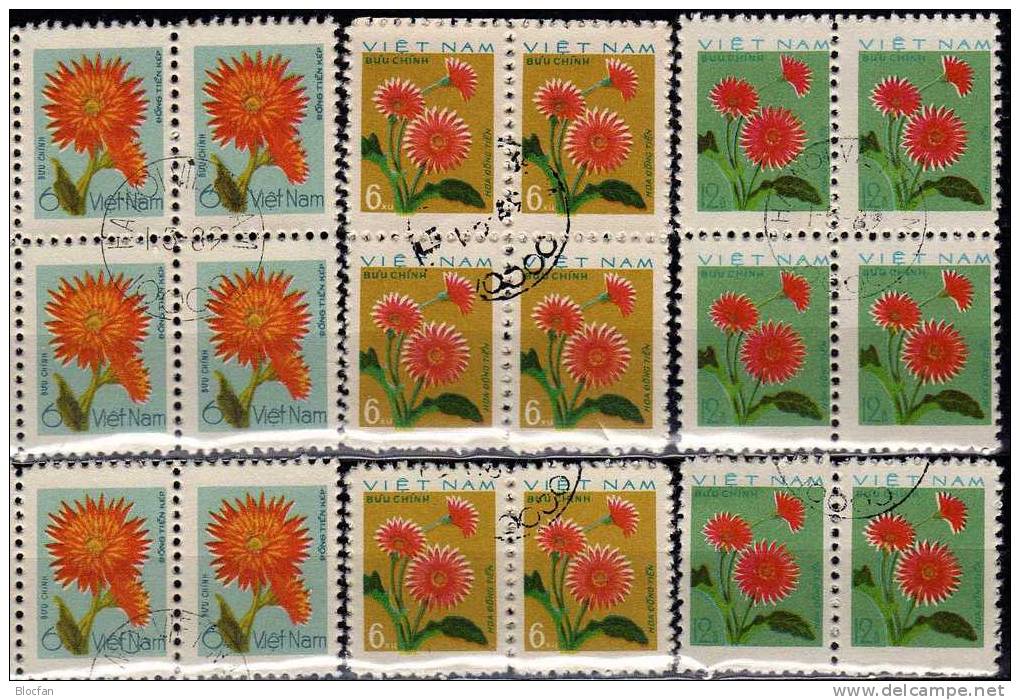 Naturschutz Blumen Des Landes 1977 Vietnam 927-929, ZD+ 4-Block O 4€ Strauß Dahlien, Dahlie Bloc Sheet From Viet Nam - Vietnam