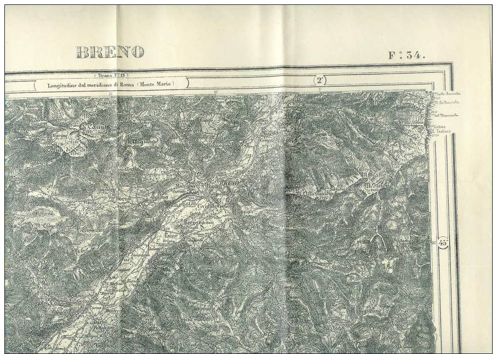 Carte Géographique état Major : Italie , Breno ( Sud ) , N° F.34 , Edizione 1906 . - Carte Geographique