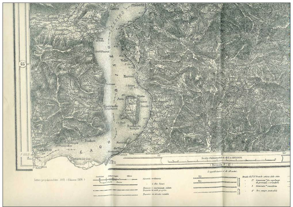 Carte Géographique état Major : Italie , Breno ( Sud ) , N° F.34 , Edizione 1906 . - Carte Geographique