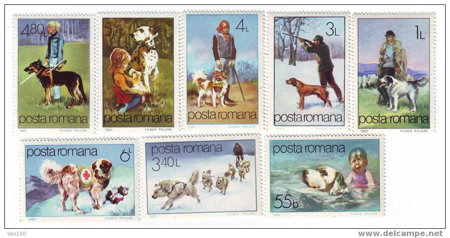 ROMANIA 1982, LE CHIEN, AMI DE L´HOMME   FULL SET  YVERT#3374-3381 - Unused Stamps