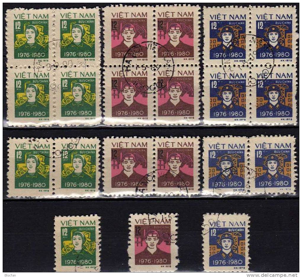 Aufbau Des Landes Berufe 1979 Vietnam 1033-1035,ZD+ 4-Block O 42€ Traktoristin Schlosser Soldat Bloc Sheet From Viet Nam - Vietnam