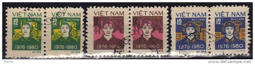 Aufbau Des Landes Berufe 1979 Vietnam 1033-1035,ZD+ 4-Block O 42€ Traktoristin Schlosser Soldat Bloc Sheet From Viet Nam - Vietnam