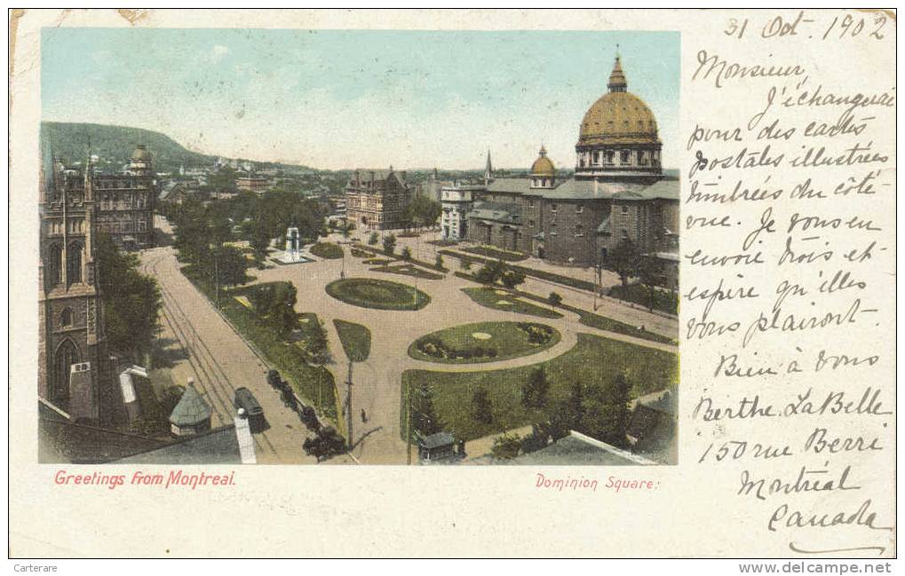 AMERICA,quebec,MONTREAL IN 1902,dominion Square,with Canada Postage Two Cents,old - Montreal