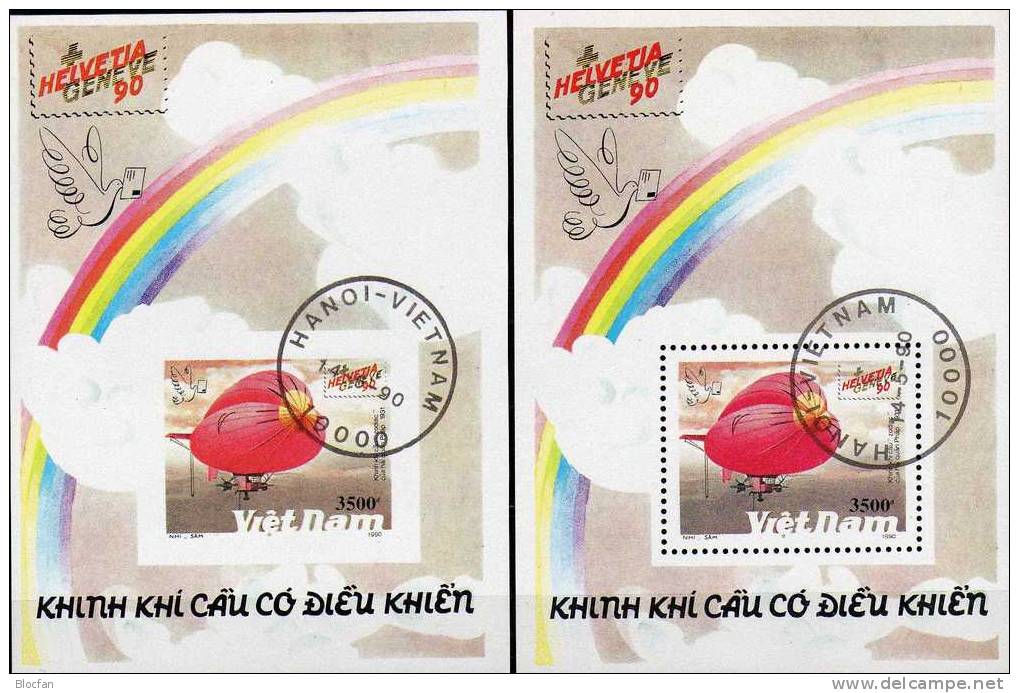 Exposition Helvetia 1990 Vietnam 2248,Block 74 A+B O 14€ Zeppelin über Bodensee Hoja Bloc M/s Souvenir Sheet Bf Viet Nam - Zeppelins