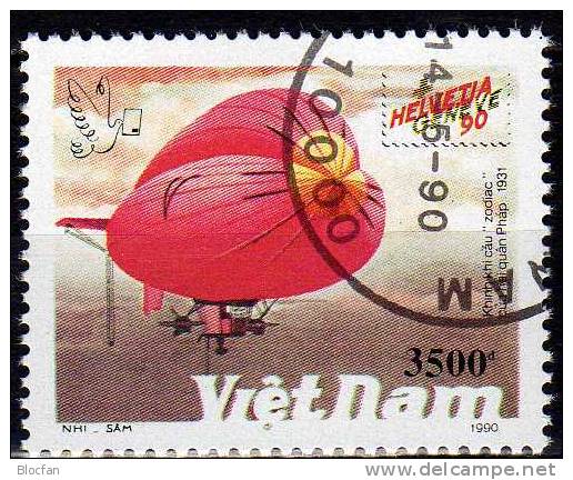 Exposition Helvetia 1990 Vietnam 2248,Block 74 A+B O 14€ Zeppelin über Bodensee Hoja Bloc M/s Souvenir Sheet Bf Viet Nam - Zeppelins