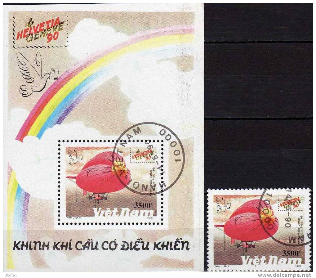 Exposition Helvetia 1990 Vietnam 2248,Block 74 A+B O 14€ Zeppelin über Bodensee Hoja Bloc M/s Souvenir Sheet Bf Viet Nam - Zeppelins