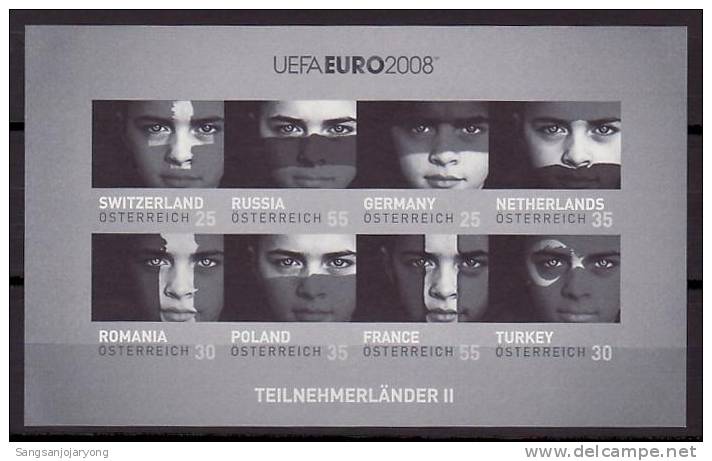 Black Print, Austria Sc2160 Soccer, UEFA EURO 2008, Face Painting With Flags Of Countries - Championnat D'Europe (UEFA)