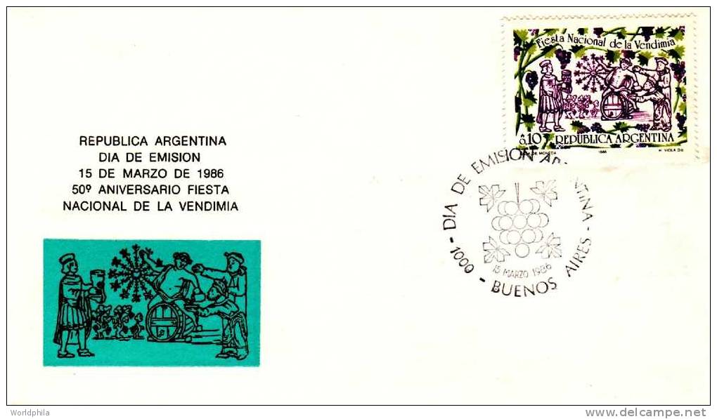 ARGENTINA "grape Harvest Festival", Wine FD Cacheted Card 1986 - Wines & Alcohols