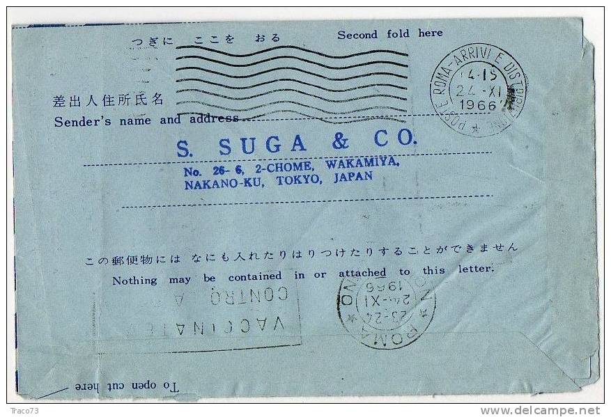 JAPAN (Nakano)  /  ITALIA  (Roma)  -  Aerogramma    21.11.1966 - Poste Aérienne