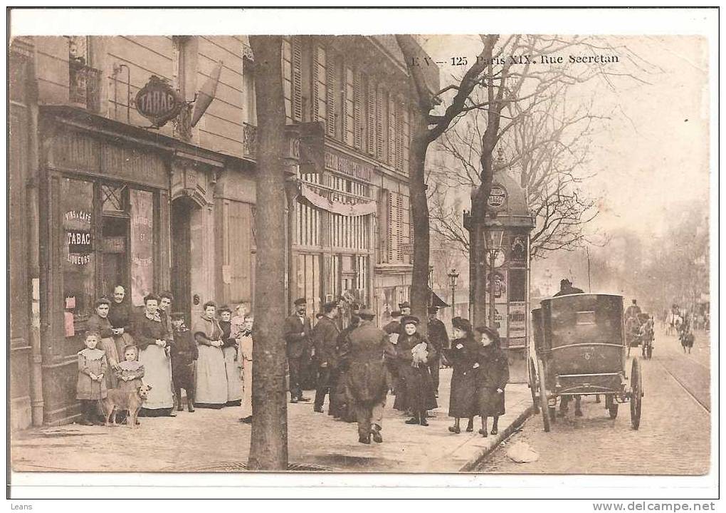 TRES BELLE CARTE DE "TABAC" ,très Animé,rue Secretan à PARIS XIX   125 EV - Autres & Non Classés