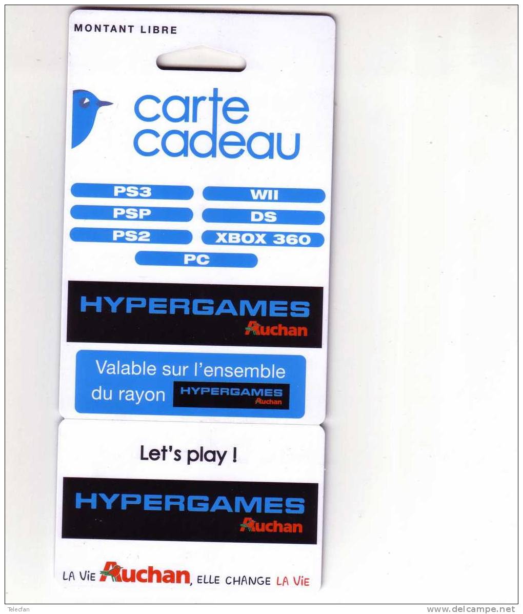 CARTE CADEAU GIFT CARD AUCHAN HYPERGAMES WII PS3 DS PC.... NUMEROTEE NEUVE WITH FOLDER RARE - Gift And Loyalty Cards