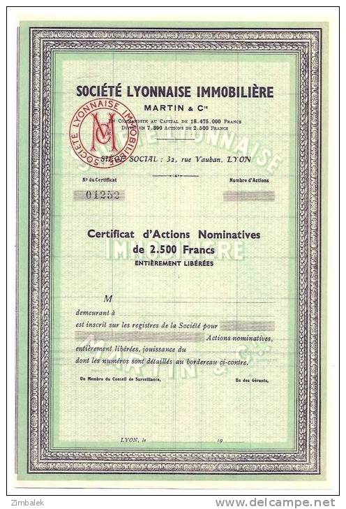 SOCIETE LYONNAISE IMMOBILIERE MARTIN & Cie - Autres & Non Classés