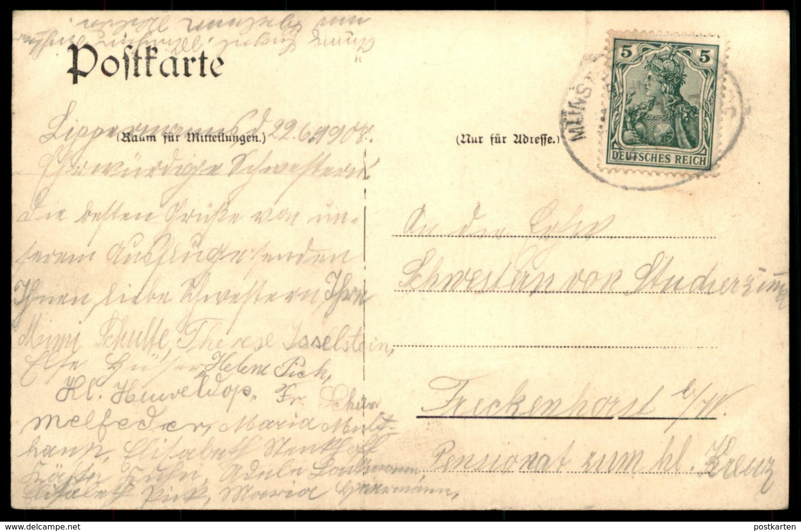 ALTE POSTKARTE GRUSS AUS WARENDORF KAFFEE LIPPERMANN PERSONEN Café Bahnpoststempel 1908 Bahnpost Münster... - Warendorf