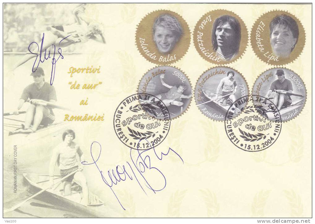 Rowing 2004 Cover FDC With Autografe Signature;Elisabeta Lipa & Ivan Patzaichin - Romania. - Canoa