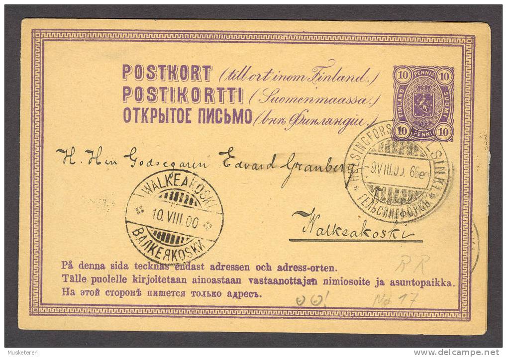 Finland 10 P Violett Beide Teile ZUSAMMENHÄNGEND Bedarf Helsingfors-Walkeskoski-Helsingfors Norma P17GA VERY SCARCE RRR - Entiers Postaux