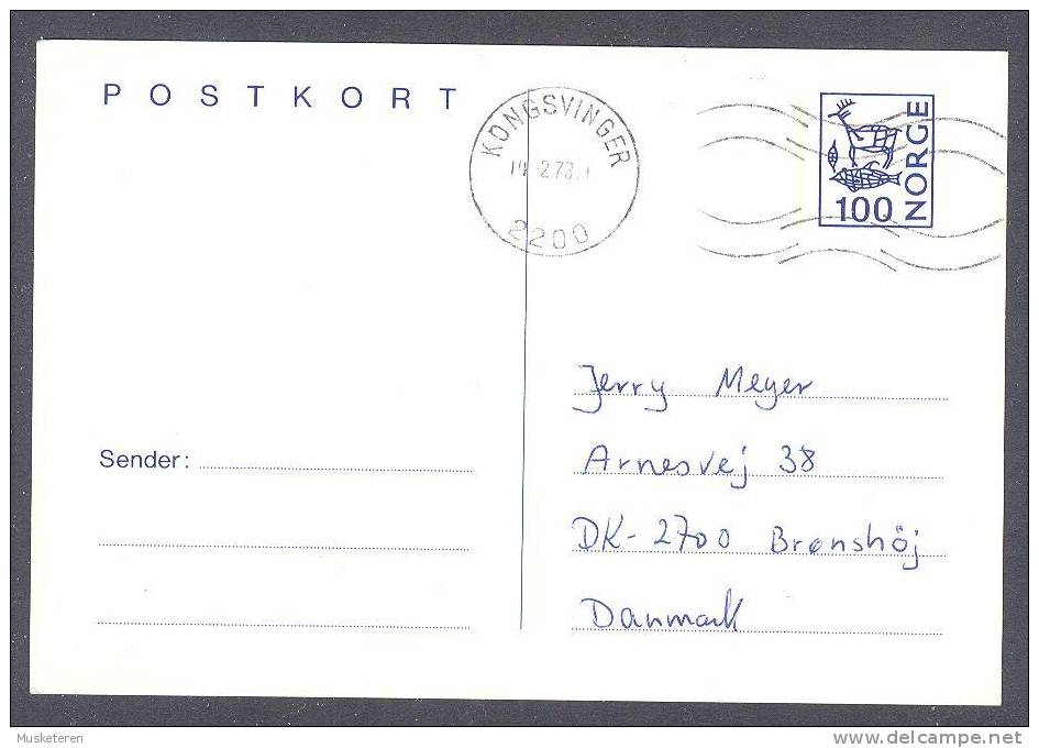 Norway Postal Stationery Ganzsache Entier Cancel KONGSVINGER 1973 To Brønshøj Denmark - Interi Postali