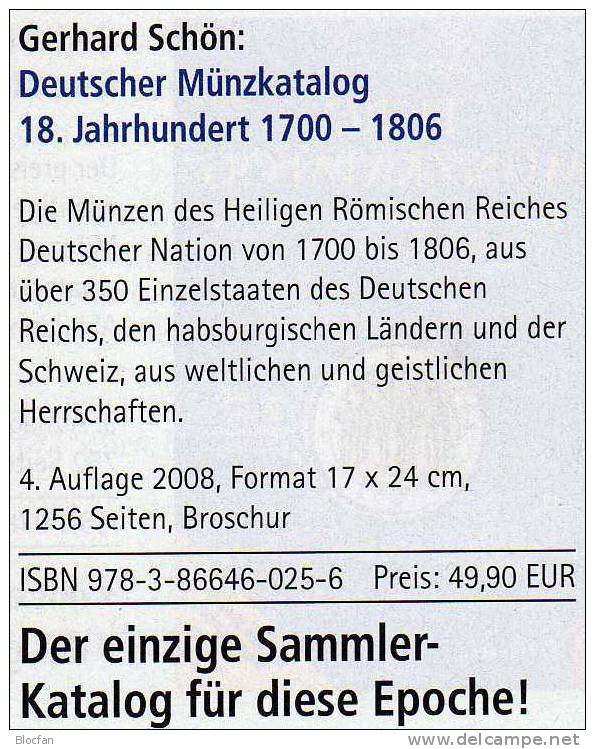 Münz Katalog 18.Jahrhundert Deutschland 2008 Neu 50€ Münzen Bis 1800 Altdeutschland Habsburg Schweiz Battenberg Verlag - Boeken & Software