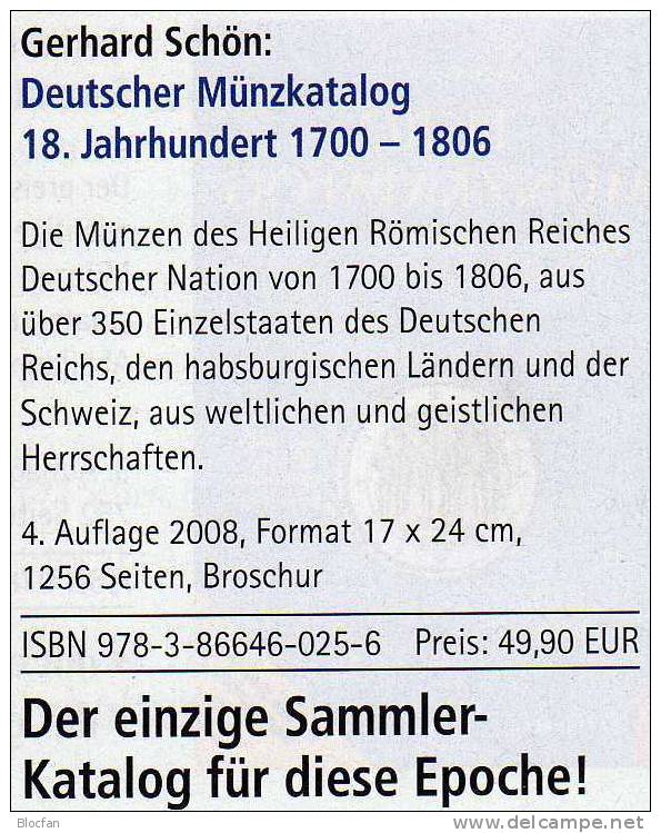 Historische Münzen Katalog 18.Jhdt. Deutschland 2008 Neu 50€ Bis 1800 Altdeutschland Habsburg Schweiz Battenberg Verlag - Literatur & Software