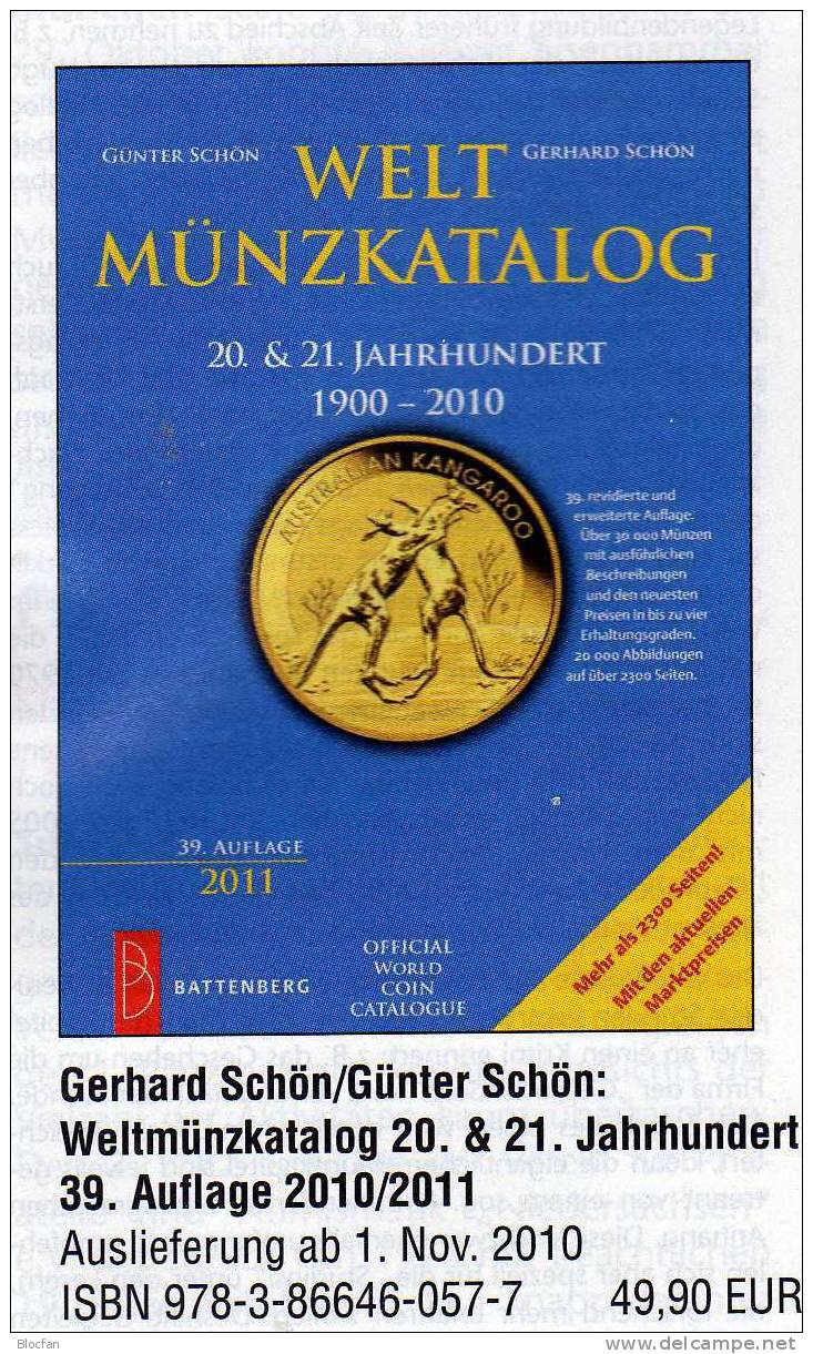 Weltmünzkatalog Schön 2011 Neu 50€ Münzen Des 20.Jahrhundert A-Z Battenberg Verlag Europa Amerika Afrika Asien Ozeanien - Japan