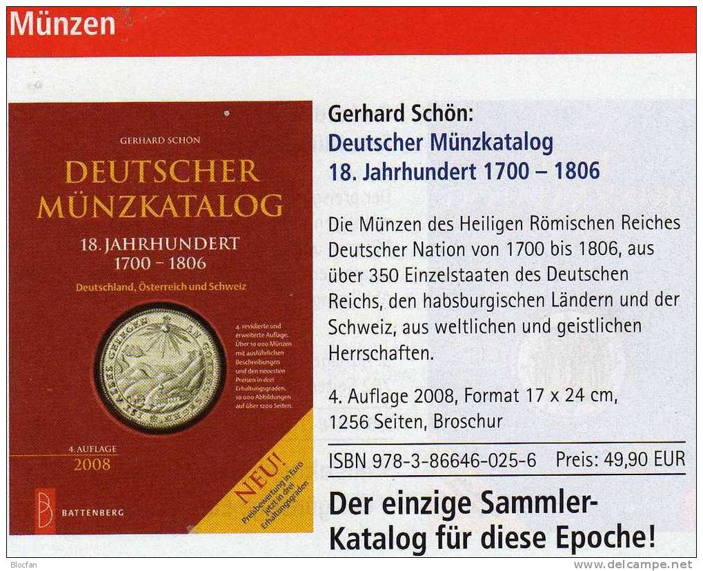 Historische Münzen Katalog 18.Jhdt. Deutschland 2008 Neu 50€ Bis 1800 Altdeutschland Habsburg Schweiz Battenberg Verlag - Sonstige & Ohne Zuordnung