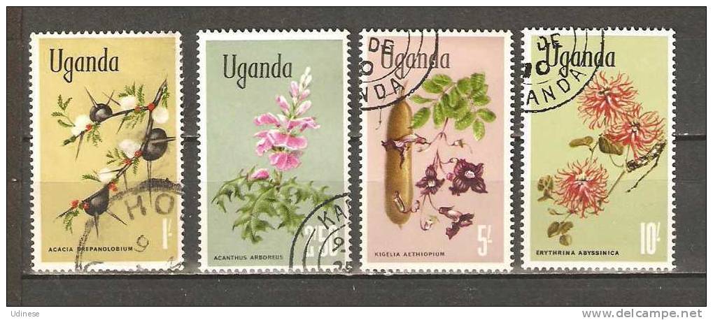 UGANDA 1969 - NATIVE FLORA - LOT OF 4 DIFFERENT - POSTALLY  USED OBLITERE GESTEMPELT - Ouganda (1962-...)