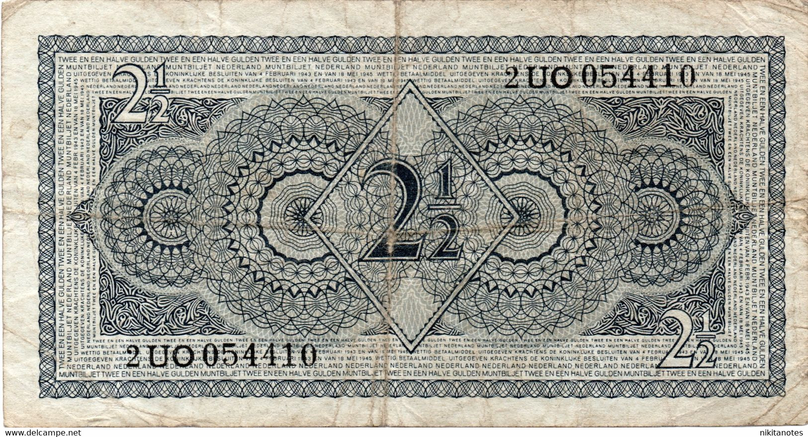 2 1/2 GULDEN 1945 Wilhelmina II PAYS BAS Netherlands Nederland OLANDA  See Scan - 2 1/2 Gulden