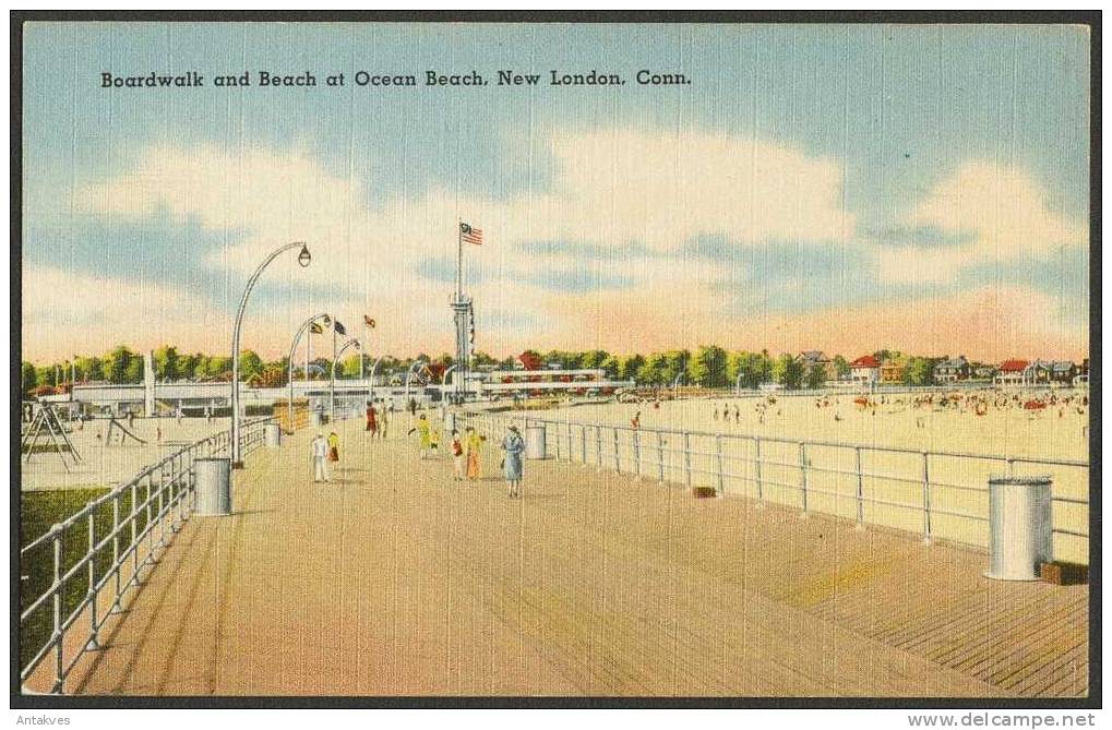 USA PC Boardwalk & Beach At Ocean Beach, New London, Connecticut - Autres & Non Classés